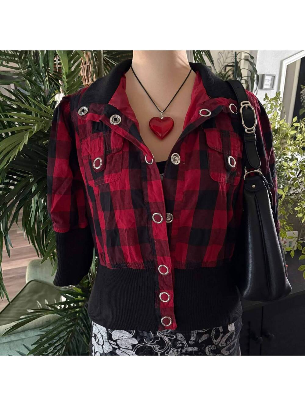 vintage 90s grunge black and red plaid fitted jacket